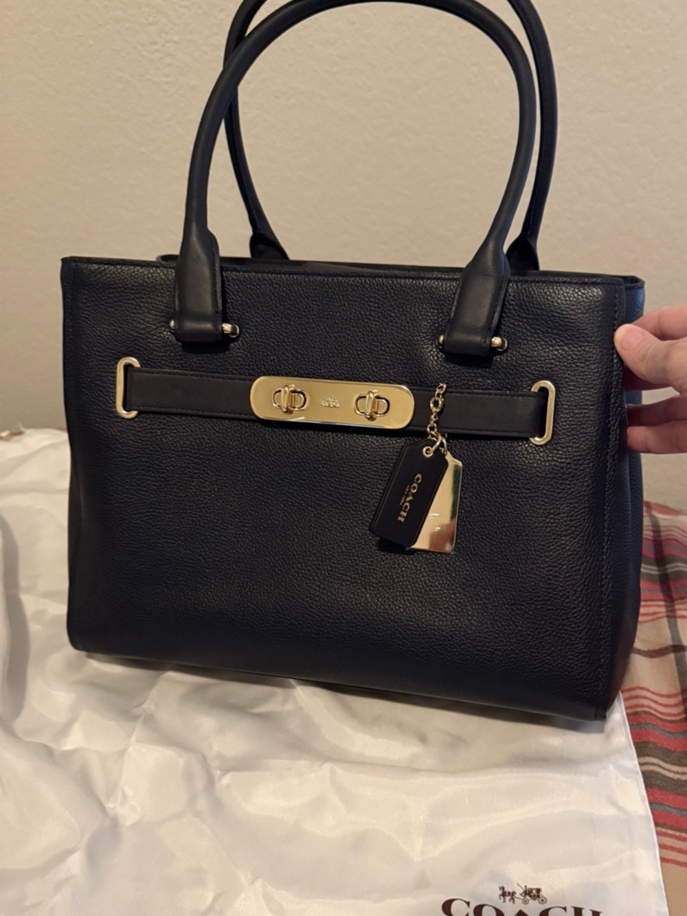 Coach Swagger Carryall Deep Navy Pebbled Leather Gold Hardware Retail